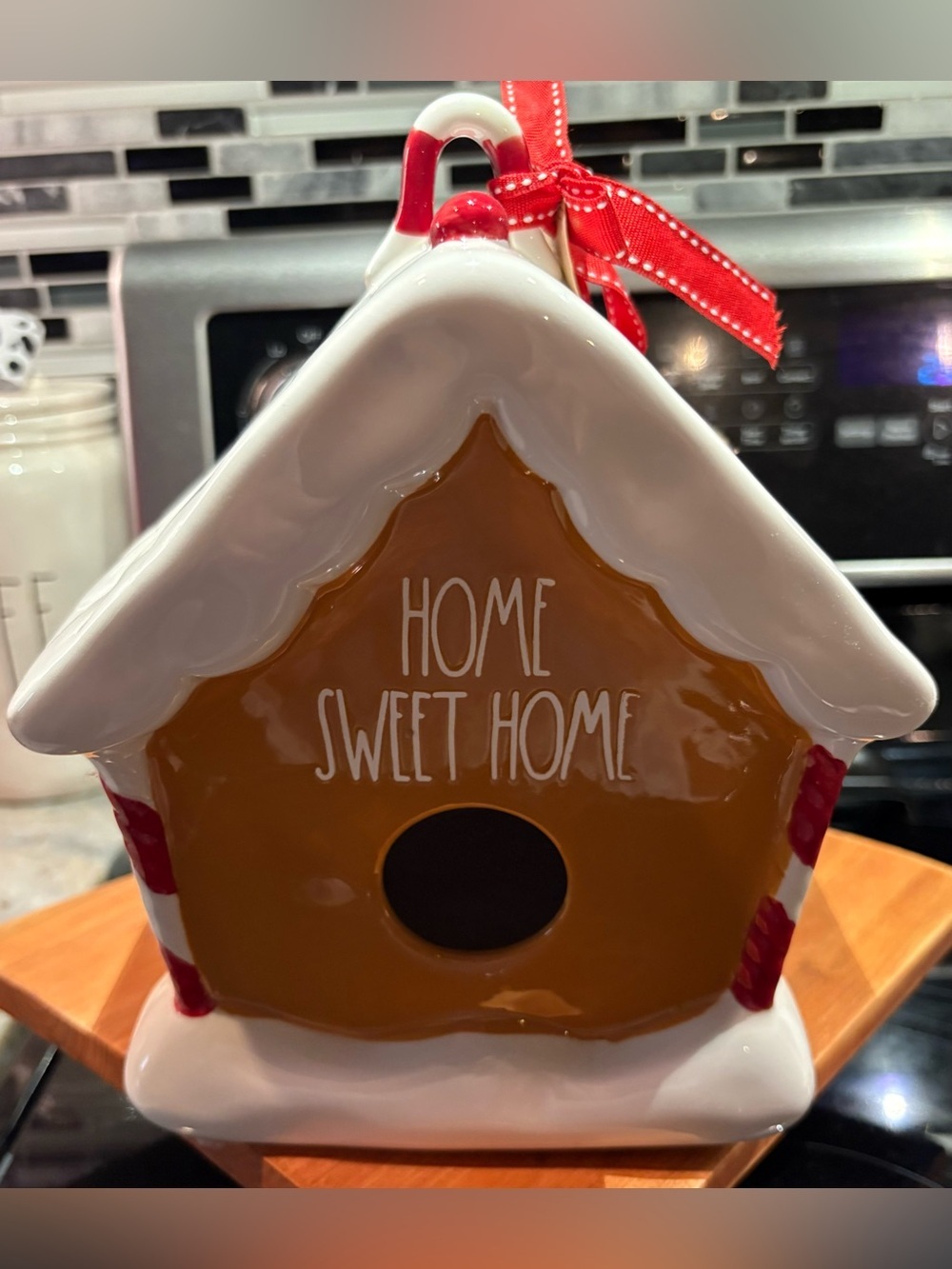 Rae Dunn Red & White 'Home Sweet Home' Ceramic Birdhouse Ornament